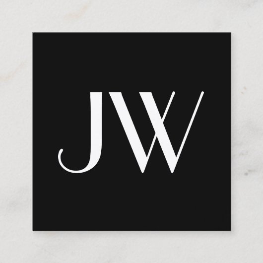 Carte De Visite Carré Monogramme noir moderne design QR Code (Devant)