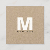 Carte De Visite Carré Monogramme noir moderne Kraft (Devant)