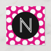 Carte De Visite Carré Monogramme noir rose chaud et blanc à points de po (Devant)