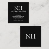Carte De Visite Carré Monogramme noir simple moderne (Devant / Derrière)