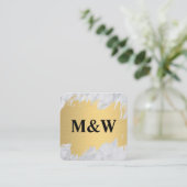 Carte De Visite Carré Monogramme or brossé et marbre (Debout devant)