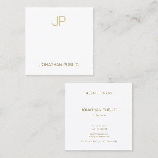 Carte De Visite Carré Monogramme or classique moderne Simple Cool Plain  (Devant / Derrière)