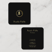 Carte De Visite Carré Monogramme Or moderne Modèle noir élégant tendance (Devant / Derrière)