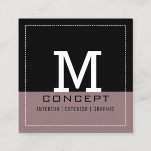 Carte De Visite Carré Monogramme professionnel moderne de bazar noir