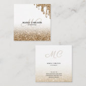 Carte De Visite Carré Monogramme professionnel moderne gouttes d'or bril (Devant / Derrière)