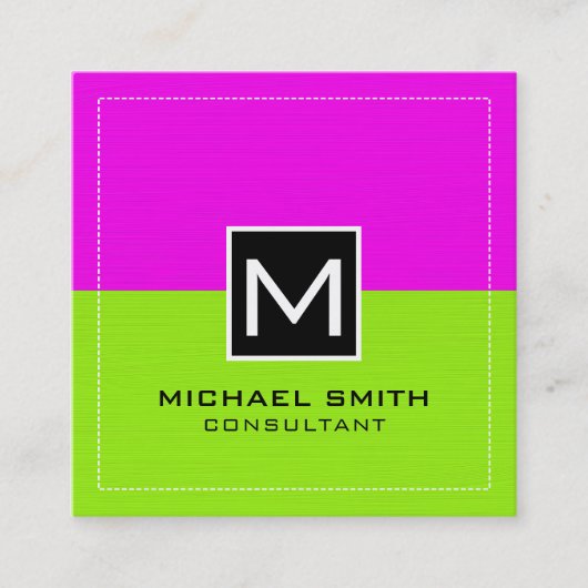 Carte De Visite Carré Monogramme professionnel Moderne Lime Magenta (Devant)