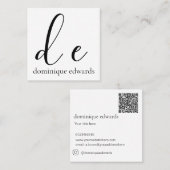 Carte De Visite Carré Monogramme QR Code Blanc Noir Beauté moderne (Devant / Derrière)