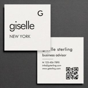 Carte De Visite Carré Monogramme QR Code Luxe Élégant Minimaliste