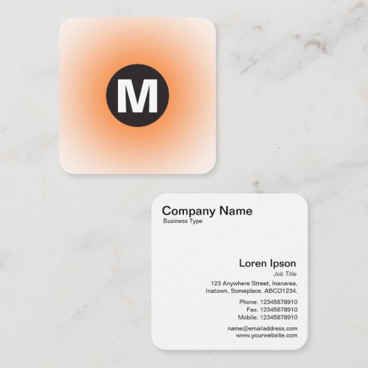 Carte De Visite Carré Monogramme rond - Dégradé - Orange sur blanc (Devant / Derrière)