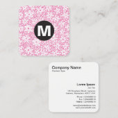 Carte De Visite Carré Monogramme rond - Fleurs - Rose #EF84B4 (Devant / Derrière)
