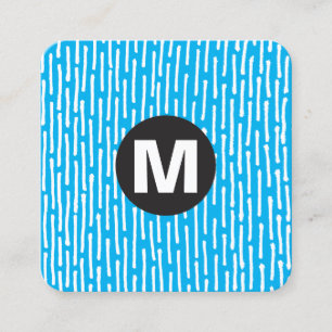Carte De Visite Carré Monogramme rond - Lignes - Bleu #00B0EF