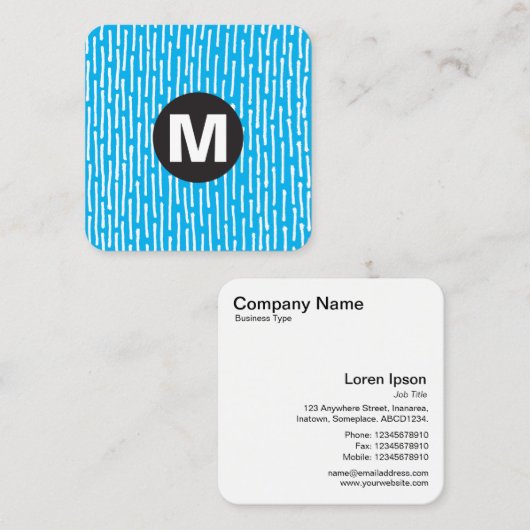 Carte De Visite Carré Monogramme rond - Lignes - Bleu #00B0EF (Devant / Derrière)