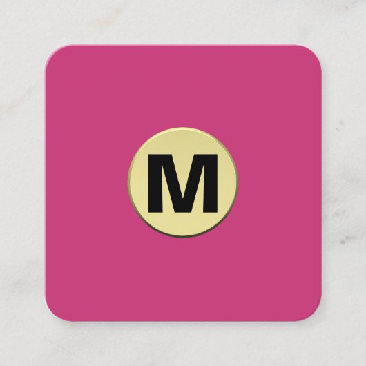 Carte De Visite Carré Monogramme rond Or 3d - Magenta profond (Devant)