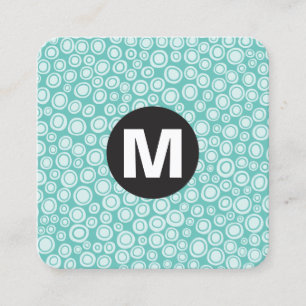 Carte De Visite Carré Monogramme rond - Spots - Turquoise