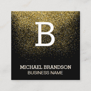Carte De Visite Carré Monogramme Serif Gold Confetti