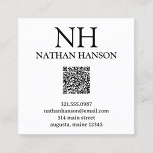 Carte De Visite Carré Monogramme simple et simple en gras Code QR modern