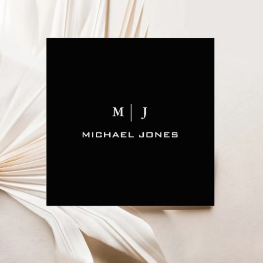 Carte De Visite Carré Monogramme simple moderne Nom noir