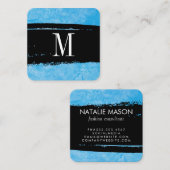 Carte De Visite Carré Monogramme sur Blue Grunge Expressif (Devant / Derrière)