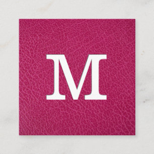Carte De Visite Carré Monogramme   Texture en cuir rose