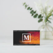 Carte De Visite Carré Monogramme | Texture Orange Noir (Debout devant)