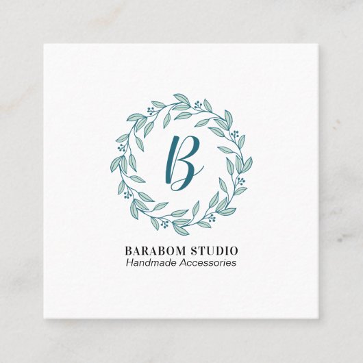 Carte De Visite Carré Monogramme Turquoise moderne (Devant)