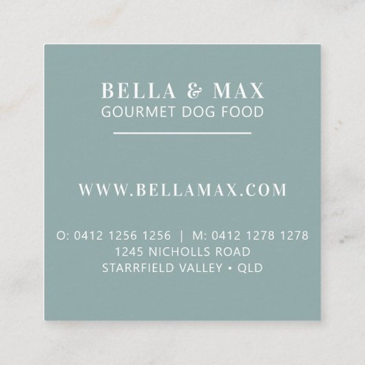 Carte De Visite Carré Monogramme Turquoise Motif d'os de chien (Dos)