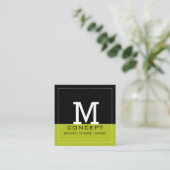Carte De Visite Carré Monogramme vert Acide Noir Professionnel (Debout devant)