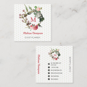 Carte De Visite Carré Monogramme Vintage Floral Bird Wreath Event Planne