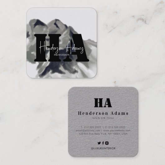 Carte De Visite Carré Monographie Abstraite de Silver Black Mountains (Devant / Derrière)