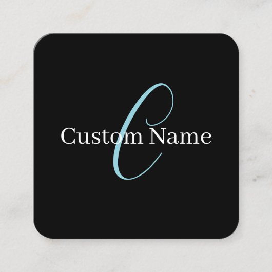 Carte De Visite Carré Monographie de script cursive modifiable noir bleu (Devant)