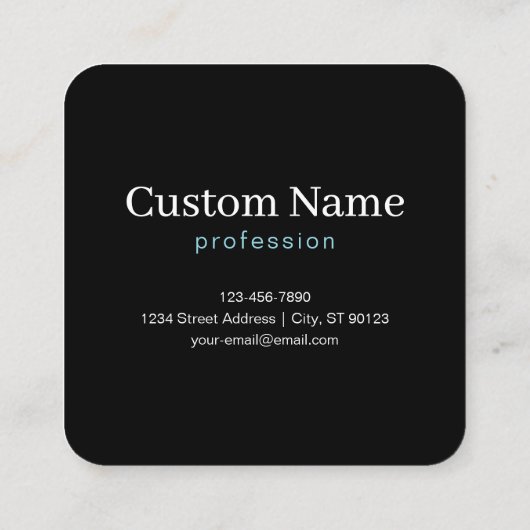 Carte De Visite Carré Monographie de script cursive modifiable noir bleu (Dos)