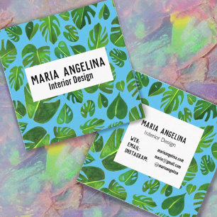 Carte De Visite Carré Monstère tropicale Feuille Aquarelle Design