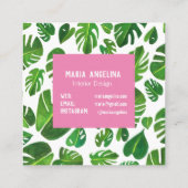 Carte De Visite Carré Monstère tropicale Feuille Aquarelle Design (Dos)