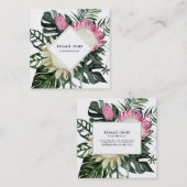 Carte De Visite Carré Monstère tropicale Feuille Aquarelle Protea Flower (Devant / Derrière)