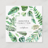 Carte De Visite Carré Monstère tropicale moderne Aquarelle Florale (Devant)
