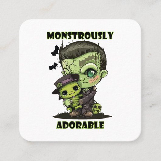 Carte De Visite Carré Monstre Frankenstein mignon avec plushie (Devant)