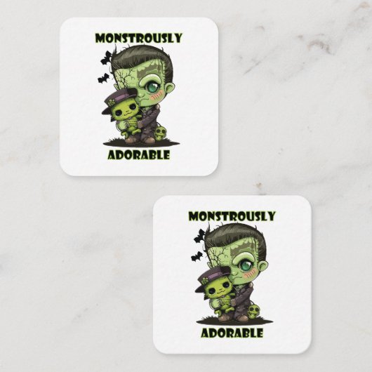 Carte De Visite Carré Monstre Frankenstein mignon avec plushie (Devant / Derrière)