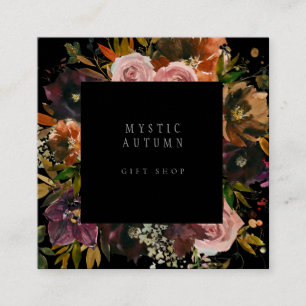 Carte De Visite Carré Moody Dark Black Automne Automne Floral Boutique c