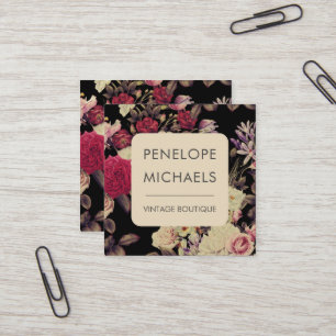 Carte De Visite Carré Moody Vintage motif floral noir