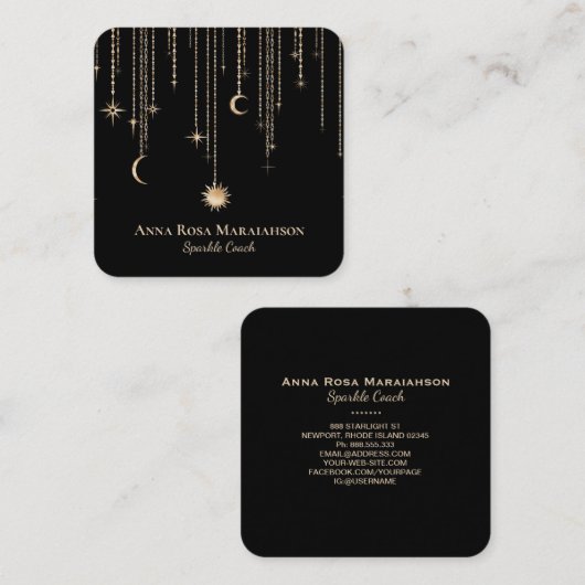 Carte De Visite Carré *~* Moon Cosmars Star Gold Sparkle Sun Parties sci (Devant / Derrière)