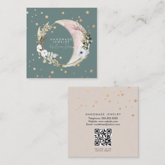 Carte De Visite Carré Moon Star Artiste bijouterie artisanale Faux Gold  (Devant / Derrière)