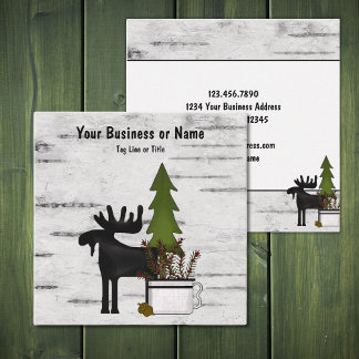 Carte De Visite Carré Moose silhouette rustique sur écorce d'arbre à bou