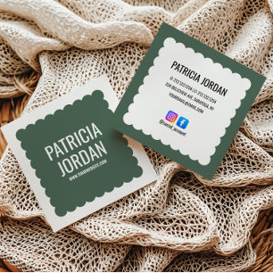Carte De Visite Carré Moss Green moderne Wave Simple Social Media Icon