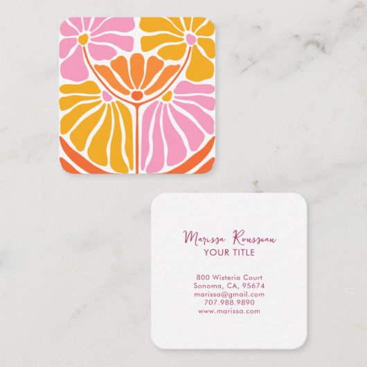 Carte De Visite Carré Motif à fleurs rétro Boho (Devant / Derrière)