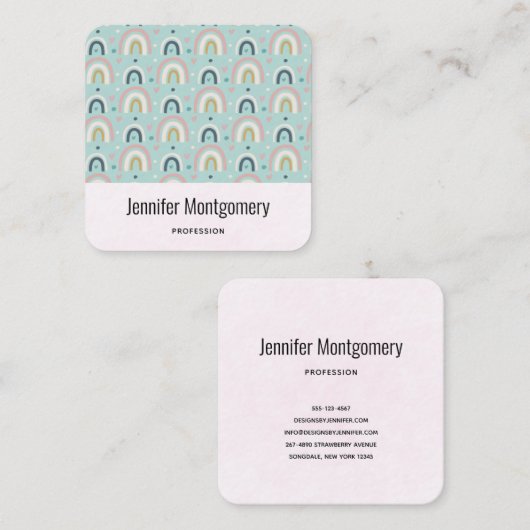 Carte De Visite Carré Motif arc-en-ciel blanc mignon (Devant / Derrière)