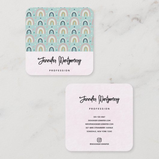 Carte De Visite Carré Motif arc-en-ciel blanc mignon (Devant / Derrière)
