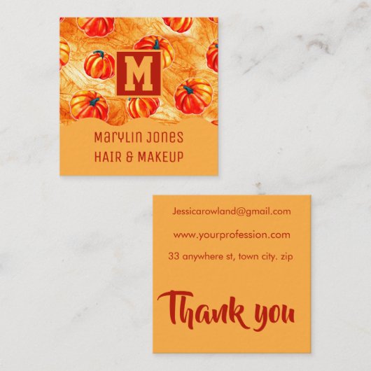 Carte De Visite Carré Motif CITROUILLE HALLOWEEN (Devant / Derrière)