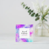 Carte De Visite Carré Motif couleur d'aquarelle violet et bleu Qr Code (Debout devant)