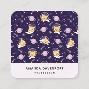 Carte De Visite Carré Motif d'astronautes de chaton mignons