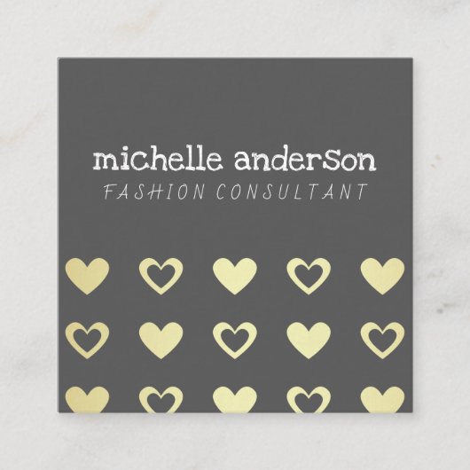 Carte De Visite Carré Motif de Coeurs d'or cutesy (Devant)